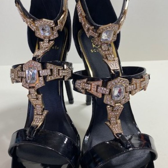 Youselina Black Heels with Metallic and Gem Embellishments - Picture 2 of 7